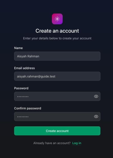Create an account form with name, email, password and confirm password